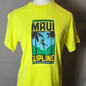 Maui Zipline Hawaii Graphic Tee Yellow Gildan Heavy Cotton Size Small